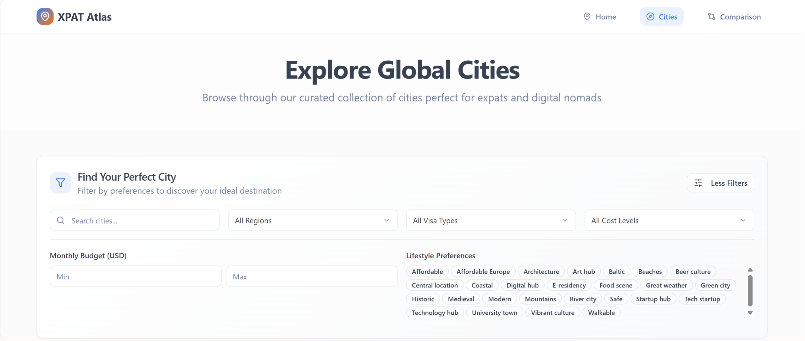 advance search interface